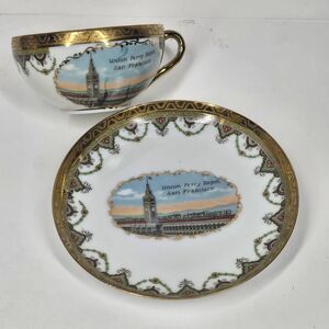 San Francisco Union Ferry Depot Cup & Saucer Vintage Nippon Handpainted Teacup